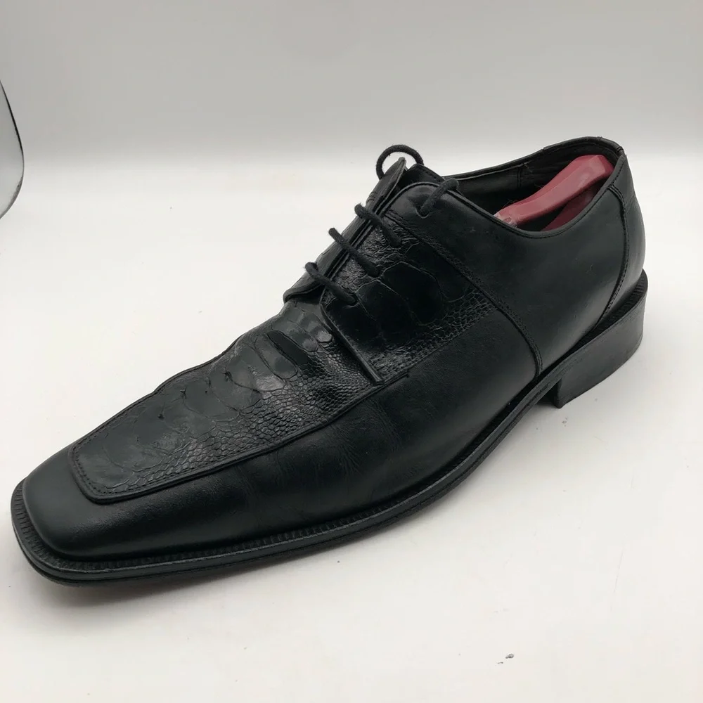 David Eden Regis Men's Size 13 Black Ostrich‎ Exotic Oxford Shoes